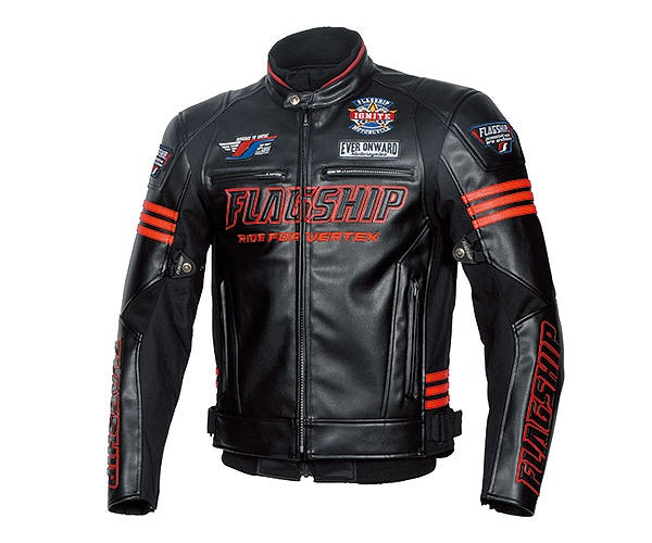 取寄 フラッグシップ イグナイトPUレザージャケット ブラック&レッド 4Lサイズ FJ-W193
