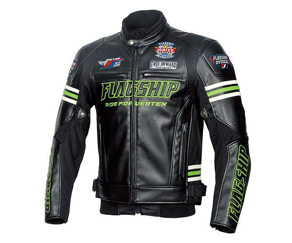 取寄 フラッグシップ イグナイトPUレザージャケット ブラック&グリーン 4Lサイズ FJ-W193