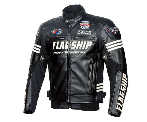 取寄 フラッグシップ イグナイトPUレザージャケット ブラック&ホワイト 4Lサイズ FJ-W193