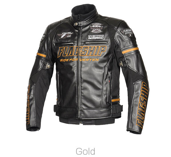 取寄 フラッグシップ イグナイトPUレザージャケット ブラック&ゴールド LWサイズ FJ-W193