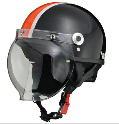 CROSS CR-760 ブラック/オレンジ ハーフヘルメット 開閉式バブルシールド装備 脱着式イヤーカバー ワンタッチバックル装備