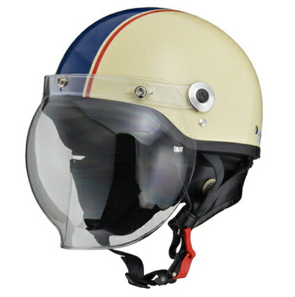 CROSS CR-760 アイボリー/ネイビー ハーフヘルメット 開閉式バブルシールド装備 脱着式イヤーカバー ワンタッチバックル装備