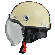 CROSS CR-760 アイボリー/ネイビー ハーフヘルメット 開閉式バブルシールド装備 脱着式イヤーカバー ワンタッチバックル装備