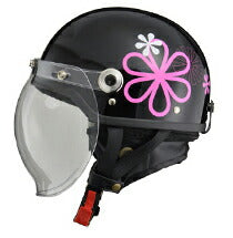 CROSS CR-760 ブラック/フラワー ハーフヘルメット 開閉式バブルシールド装備 脱着式イヤーカバー ワンタッチバックル装備