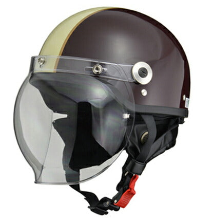 CROSS CR-760 ブラウン/アイボリー ハーフヘルメット 開閉式バブルシールド装備 脱着式イヤーカバー ワンタッチバックル装備