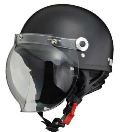 CROSS CR-760 ハーフマットブラック ハーフヘルメット 開閉式バブルシールド装備 脱着式イヤーカバー ワンタッチバックル装備