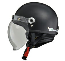 CROSS CR-760 ハーフマットブラック ハーフヘルメット 開閉式バブルシールド装備 脱着式イヤーカバー ワンタッチバックル装備