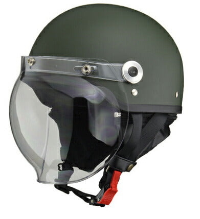 CROSS CR-760 マットグリーン ハーフヘルメット ハーフヘルメット 開閉式バブルシールド装備 脱着式イヤーカバー ワンタッチバックル装備