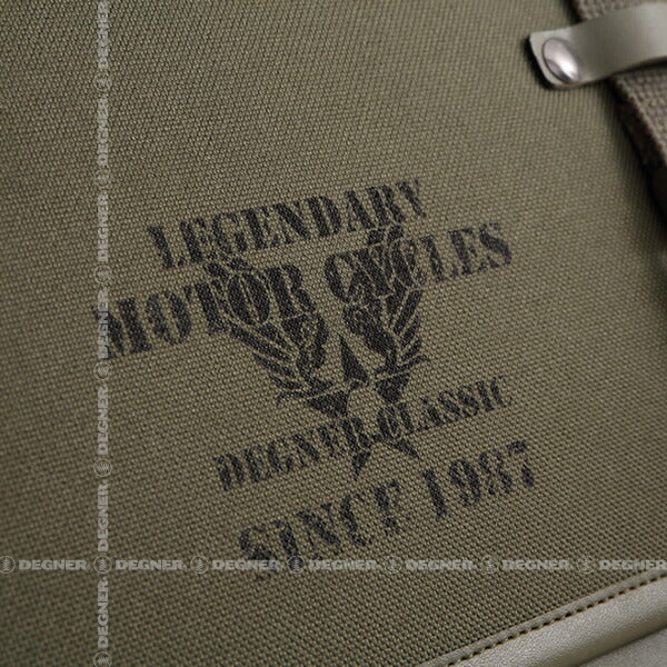 DEGNER NB-132 カーキ ミリタリーテイストナイロンサドルバッグ シングル 合成皮革 縦30×横45×厚ミ12(cm) レインカバー 車体取リ付ケベルト バッグガード