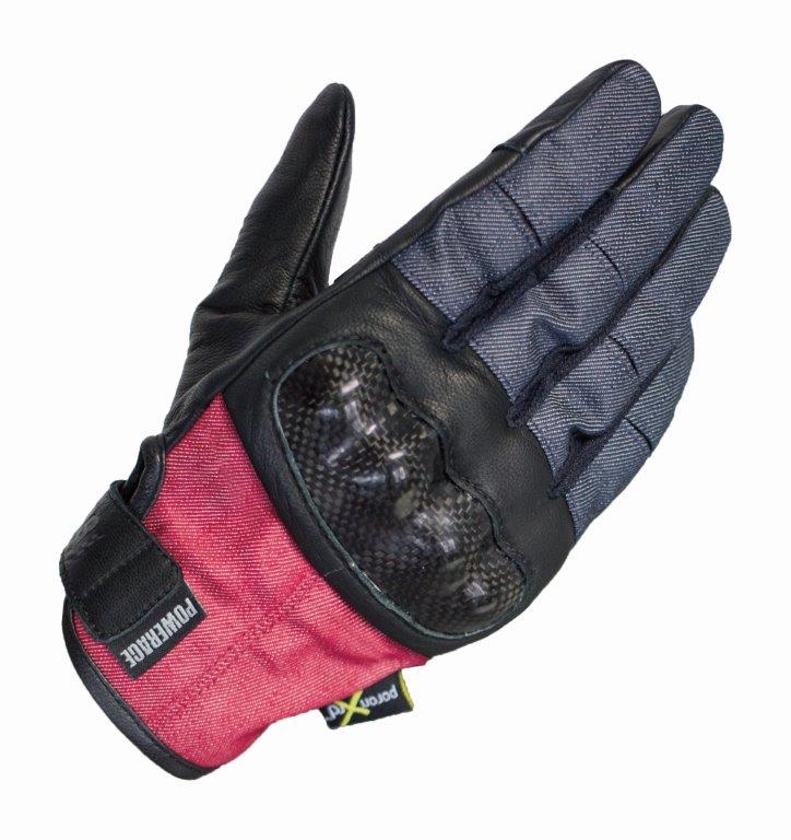 メンズ PG-8304 インディゴ/レッド XLサイズ ストリートプロテクトサマーグローブ パワーエイジ カーボンナックルプロテクター装備 PORON内蔵 スマートフォン対応