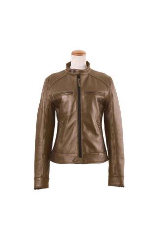 ロッソスタイルラボ バイク用ジャケット レディース シングルライダース レザージャケット ブラウン L ROL-12 レディース 羊革 肩・肘プロテクター標準装備