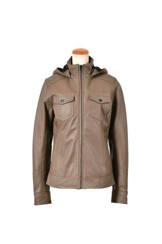 ロッソスタイルラボ バイク用ジャケット レディース フーデッド レザージャケット グレージュ S ROL-14 レディース  羊革  肩･肘プロテクター標準装備